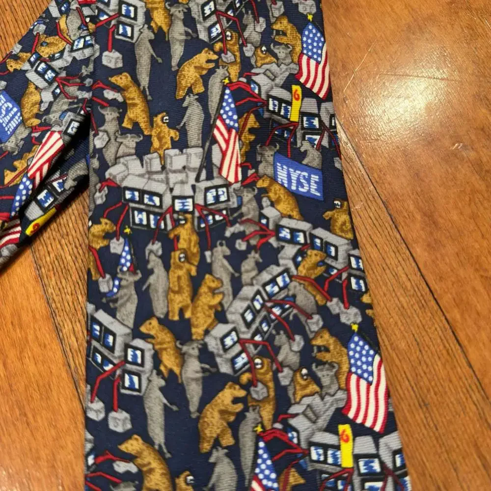 Alynn Neckwear Bulls and Bears Stock Market Themed Silk Necktie